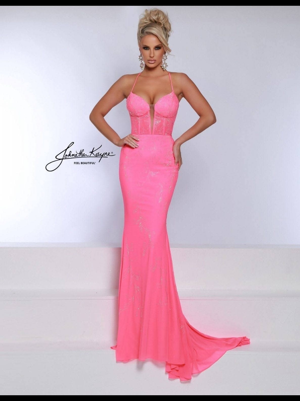 Johnathan Kayne Hot Pink Strapless-Style Mermaid Gown